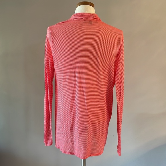 ELLEN TRACY pinstripe 3 ways cardigan wrap lightweight knit coral white M/L - Picture 4 of 12